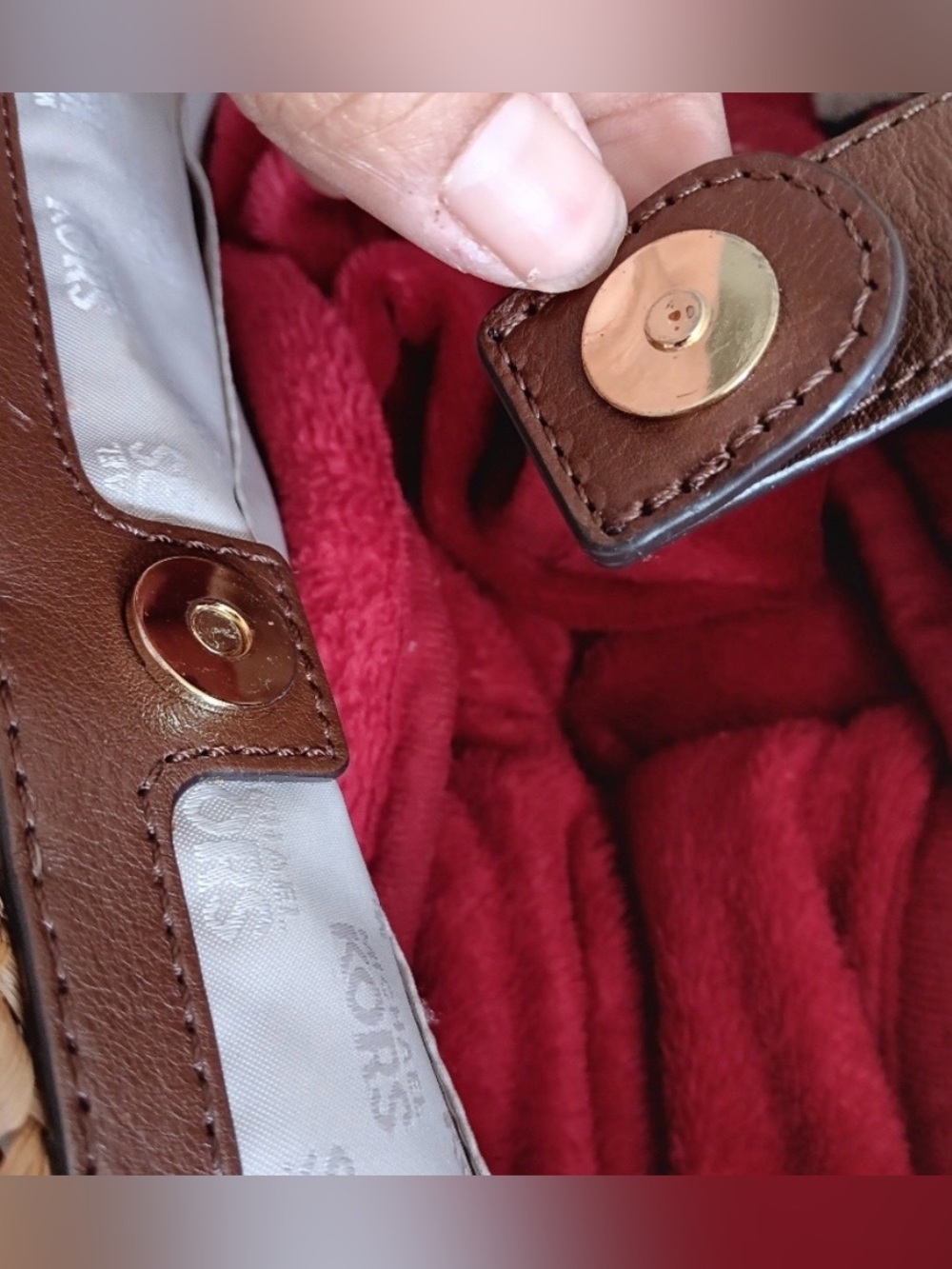 Michael Kors Natural Straw Tote with Dark Brown Leather Trim and Gold Hardware - Picture 5 of 11